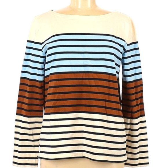 J. Crew Striped Long-Sleeve Cotton Tee - Size M - EUC - Picture 1 of 5